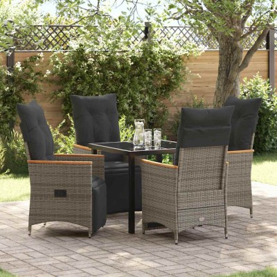 Conjunto de Comedor de Jardín con cojín 5 pcs Gris Poliratán