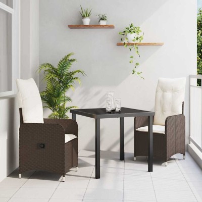 Conjunto de Comedor de Jardín con cojín 3 pcs Marrón Poliratán