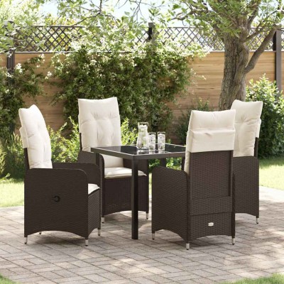 Conjunto de Comedor de Jardín con cojín 5 pcs Marrón Poliratán