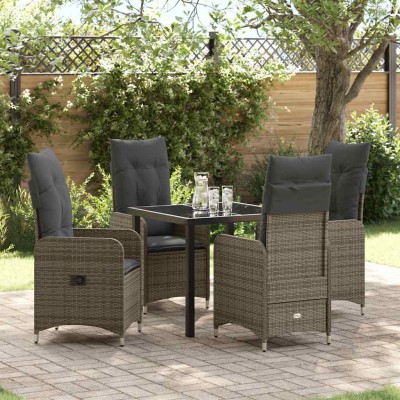 Conjunto de Comedor de Jardín con cojín 5 pcs Gris Poliratán