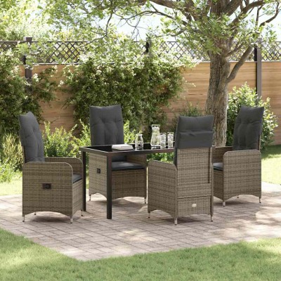 Conjunto de Comedor de Jardín con cojín 5 pcs Gris Poliratán