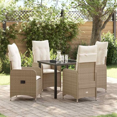 Conjunto de Comedor de Jardín con cojín 5 pcs Beige Poliratán