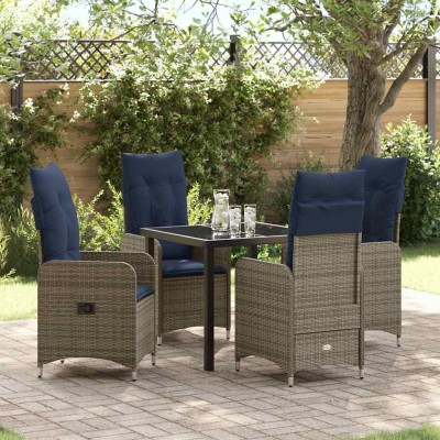 Conjunto de Comedor de Jardín con cojín 5 pcs Negro Poliratán