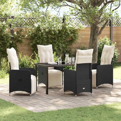 Conjunto de Comedor de Jardín con cojín 5 pcs Negro Poliratán