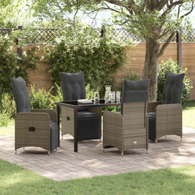 Conjunto de Comedor de Jardín con cojín 5 pcs Gris Poliratán