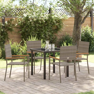 Conjunto de Comedor de Jardín 5 pcs Gris Poliratán