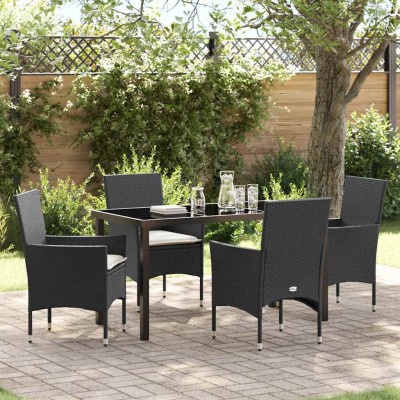 Conjunto de Comedor de Jardín con cojín 5 pcs Negro Poliratán