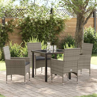 Conjunto de Comedor de Jardín con cojín 5 pcs Gris Poliratán