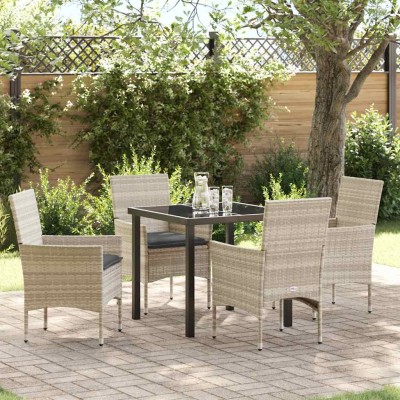 Conjunto de Comedor de Jardín 5 pcs Gris claro Poliratán