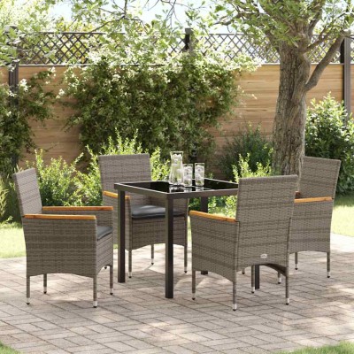Conjunto de Comedor de Jardín con cojín 5 pcs Gris Poliratán