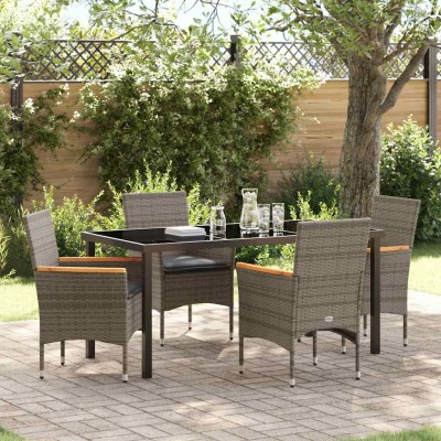 Conjunto de Comedor de Jardín con cojín 5 pcs Gris Poliratán