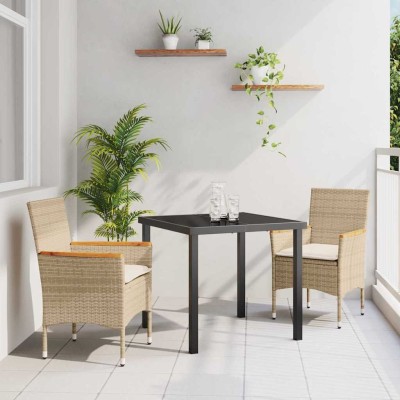 Conjunto de Comedor de Jardín con cojín 3 pcs Beige Poliratán