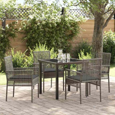 Conjunto de Comedor de Jardín con cojín 5 pcs Gris Poliratán
