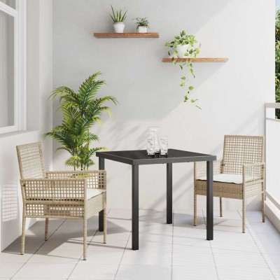 Conjunto de Comedor de Jardín con cojín 3 pcs Beige Poliratán