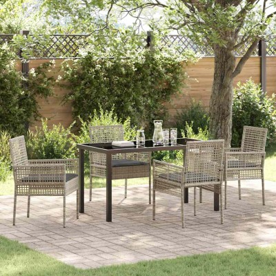 Conjunto de Comedor de Jardín 5 pcs Gris Claro Poliratán