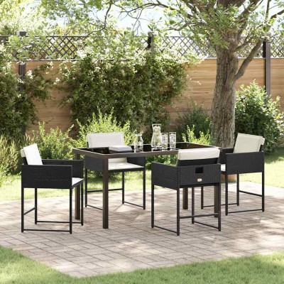 Conjunto de Comedor de Jardín con cojín 5 pcs Negro Poliratán