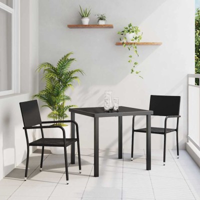 Conjunto de Comedor de Jardín 3 pcs Negro Poliratán