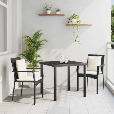 Conjunto de Comedor de Jardín con cojín 3 pcs Negro Poliratán