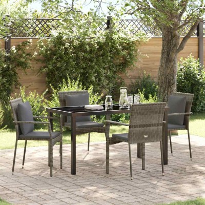 Conjunto de Comedor de Jardín con cojín 5 pcs Gris Poliratán