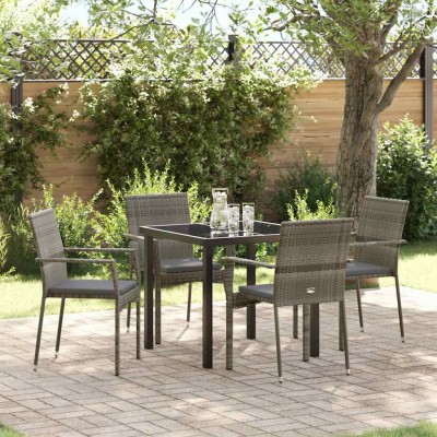 Conjunto de Comedor de Jardín con cojín 5 pcs Gris Poliratán