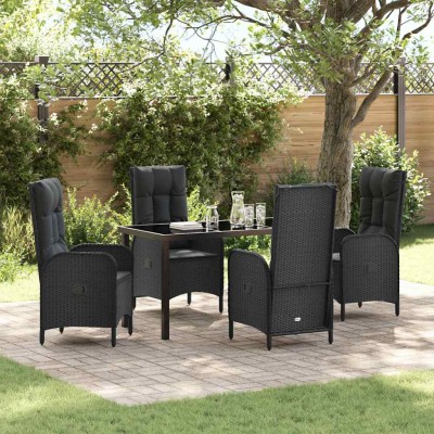 Conjunto de Comedor de Jardín con cojín 5 pcs Negro Poliratán