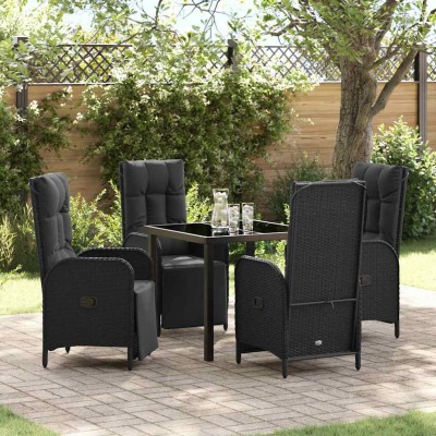 Conjunto de Comedor de Jardín con cojín 5 pcs Negro Poliratán