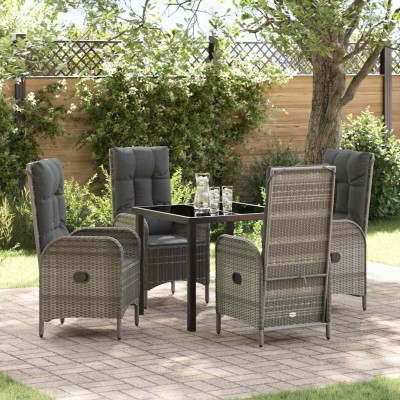 Conjunto de Comedor de Jardín con cojín 5 pcs Gris Poliratán