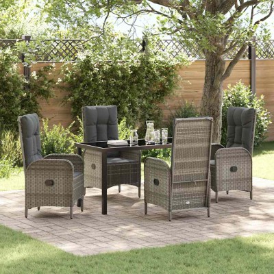 Conjunto de Comedor de Jardín con cojín 5 pcs Gris Poliratán