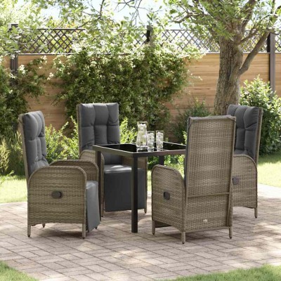 Conjunto de Comedor de Jardín con cojín 5 pcs Gris Poliratán
