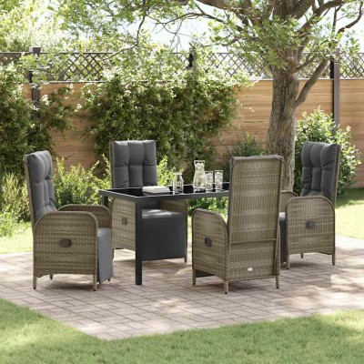 Conjunto de Comedor de Jardín con cojín 5 pcs Gris Poliratán