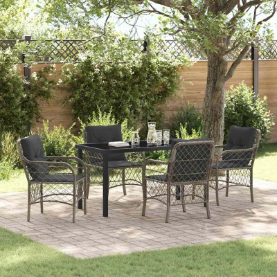 Conjunto de Comedor de Jardín con cojín 5 pcs Gris Poliratán