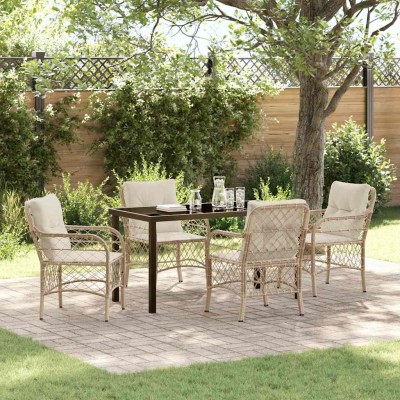 Conjunto de Comedor de Jardín con cojín 5 pcs Beige Poliratán