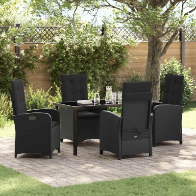 Conjunto de Comedor de Jardín 5 pcs Negro ratán sintético