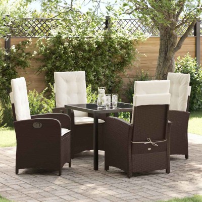 Conjunto de Comedor de Jardín 5 pcs Marrón ratán sintético