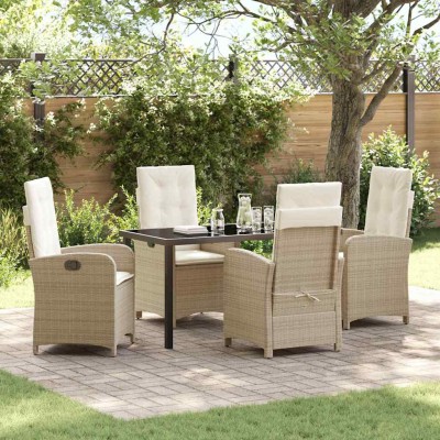 Conjunto de Comedor de Jardín 5 pcs Beige ratán sintético