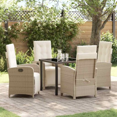 Conjunto de Comedor de Jardín 5 pcs Beige ratán sintético
