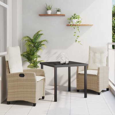 Conjunto de Comedor de Jardín 3 pcs Beige ratán sintético