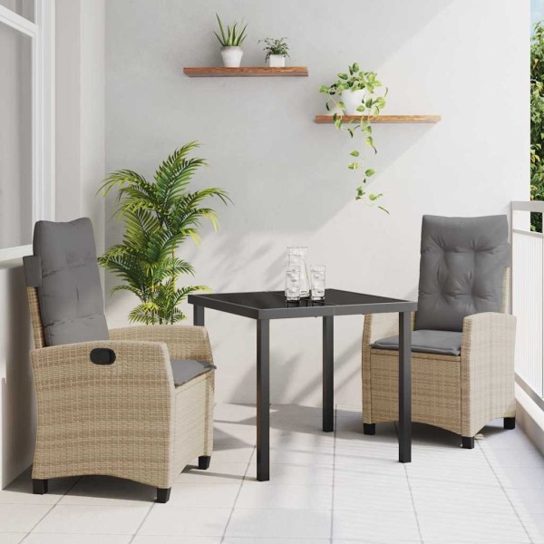 Conjunto de Comedor de Jardín 3 pcs Beige ratán sintético