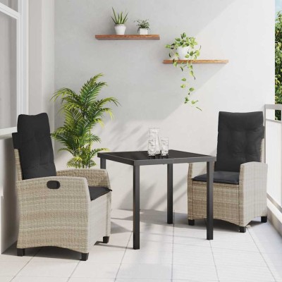 Conjunto de Comedor de Jardín 3 pcs Gris Claro ratán sintético