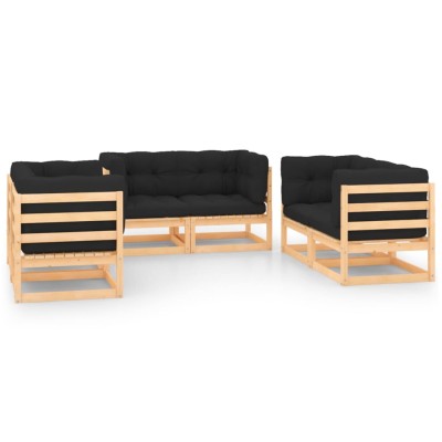 Juego de muebles de jardín 6 pzas y cojines madera maciza pino