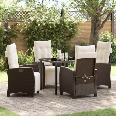Conjunto de Comedor de Jardín 5 pcs Marrón ratán sintético