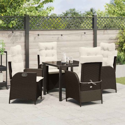 Conjunto de Comedor de Jardín 5 pcs Marrón ratán sintético