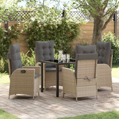 Conjunto de Comedor de Jardín 5 pcs Beige ratán sintético