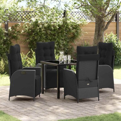 Conjunto de Comedor de Jardín 5 pcs Negro Poliratán