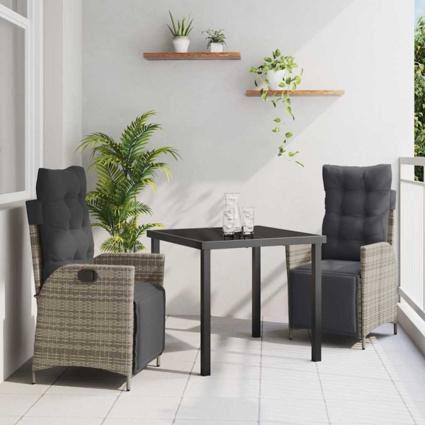 Conjunto de Comedor de Jardín 3 pcs Gris Poliratán