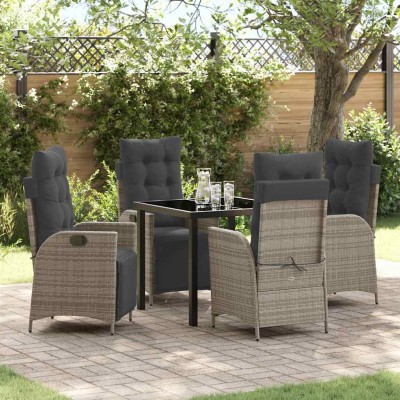 Conjunto de Comedor de Jardín 5 pcs Gris Poliratán