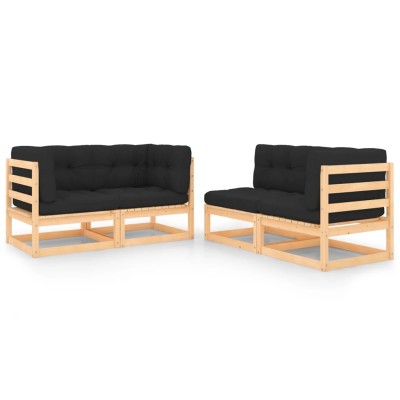 Juego de muebles de jardín 4 pzas y cojines madera maciza pino