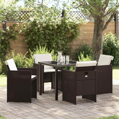 Conjunto de Comedor de Jardín 5 pcs Marrón ratán sintético