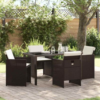 Conjunto de Comedor de Jardín 5 pcs Marrón ratán sintético