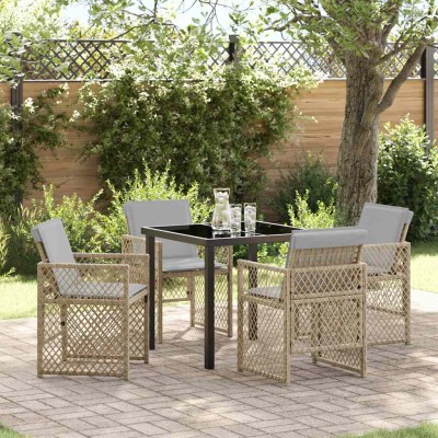 Conjunto de Comedor de Jardín 5 pcs Beige ratán sintético